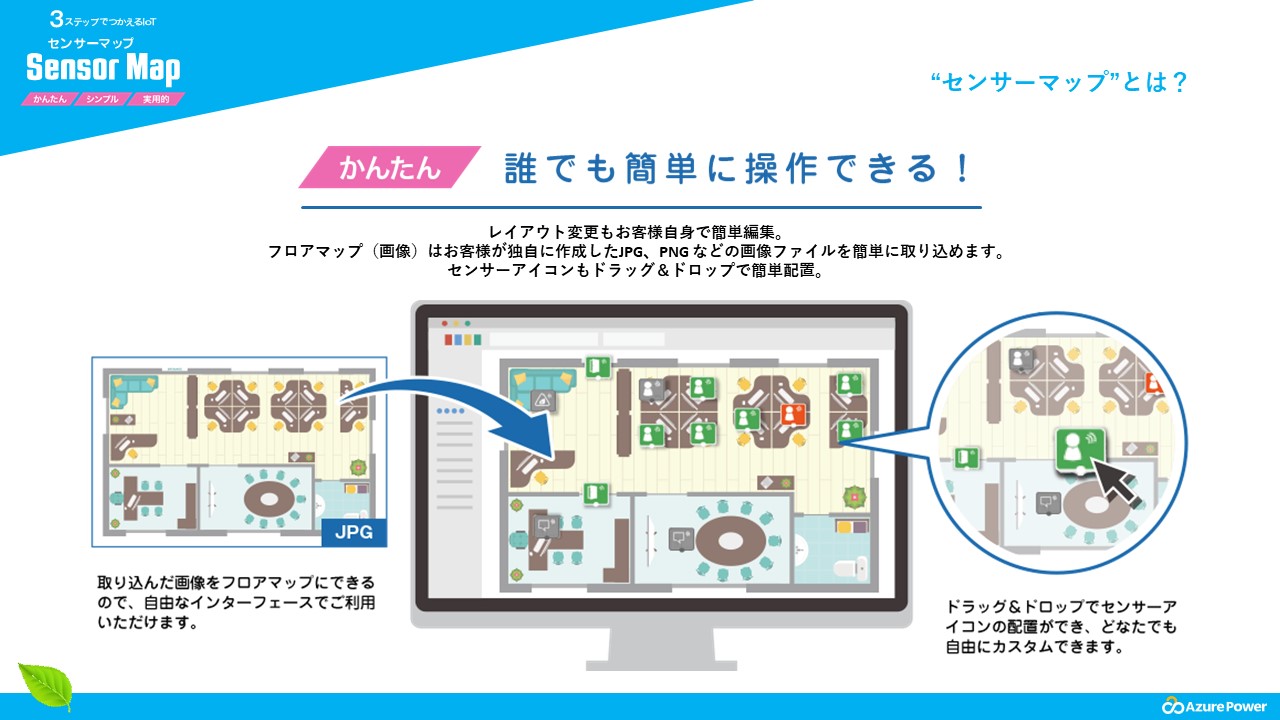 オフィス環境を簡単にセンシングできる センサーマップ の提供で Nttドコモ レンジャーシステムズと提携 Azpower株式会社 オフィシャルサイト